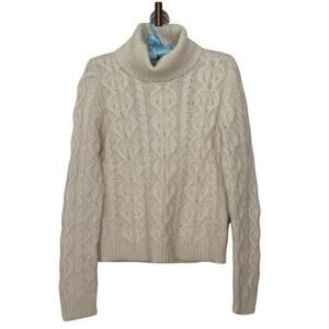 Vintage Medium Angora Lambswool Fisherman Sweater Turtleneck Cable Knit Chunky